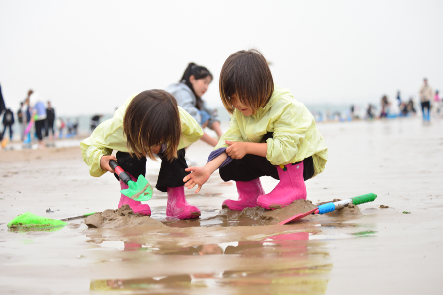 趕海游客。 郎千碩攝